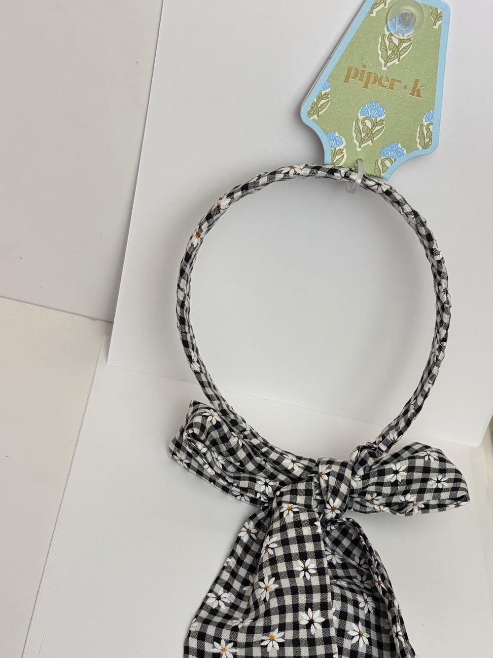 NWT ⚜️🖤⚜️ Piper K Black & White Gingham Daisy Headband - Picture 3 of 6